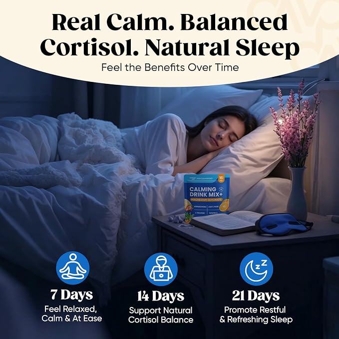 Venture Pal Calm Drink Mix, 12-in-1 Cortisol Reducer and Sleep Aid with Magnesium Glycinate, Ashwagandha, L-Theanine,Vitamin D, Calm Magnesium Powder for Relax & Focus, No Sugar, Non GMO