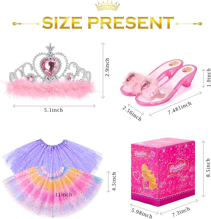 Kids Princess Dress Up Clothes for Little Girls, Pretend Play & Dress Up Costume Set for 3-6 Toddler Little Girls