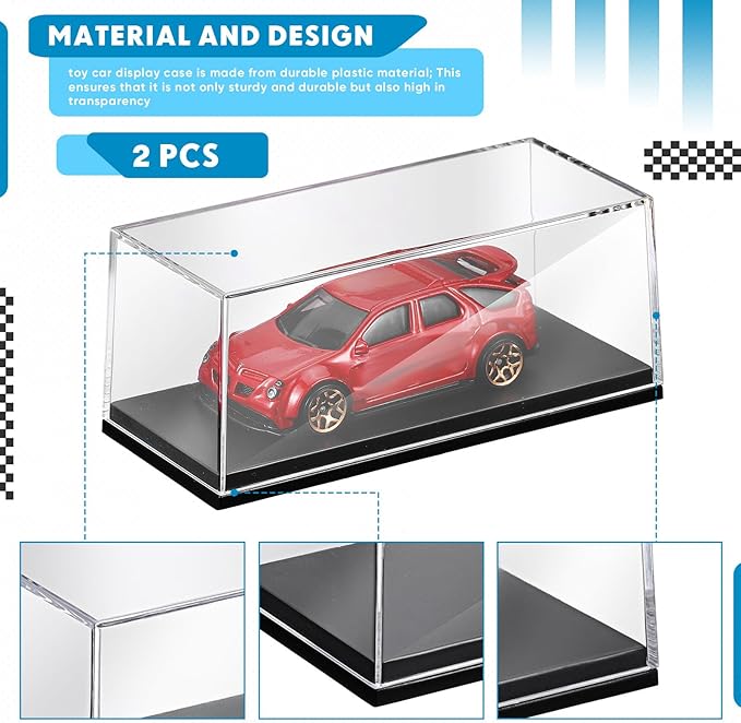 2 Pcs 1/64 Display Case Acrylic Model Cars Display Case 4.17 x 1.81 x 1.81 Inches Clear Plastic Vehicles Toy Cars Storage Collectors