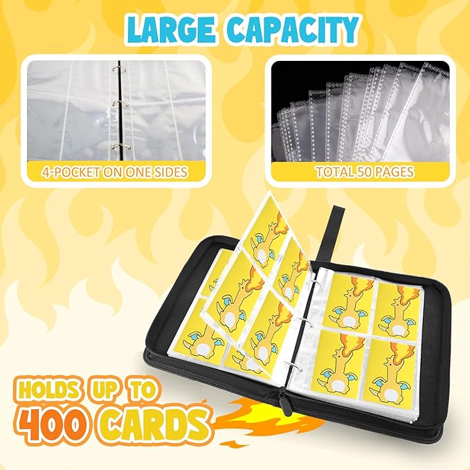 Collectible Trading Card Albums, 400 Card Holders with 50 Removable Sleeves, Portable 4 Pockets Collectible Trading Card Binder, PU Card Collection Binder for MTG, TCG, Sport Card, Game Cards