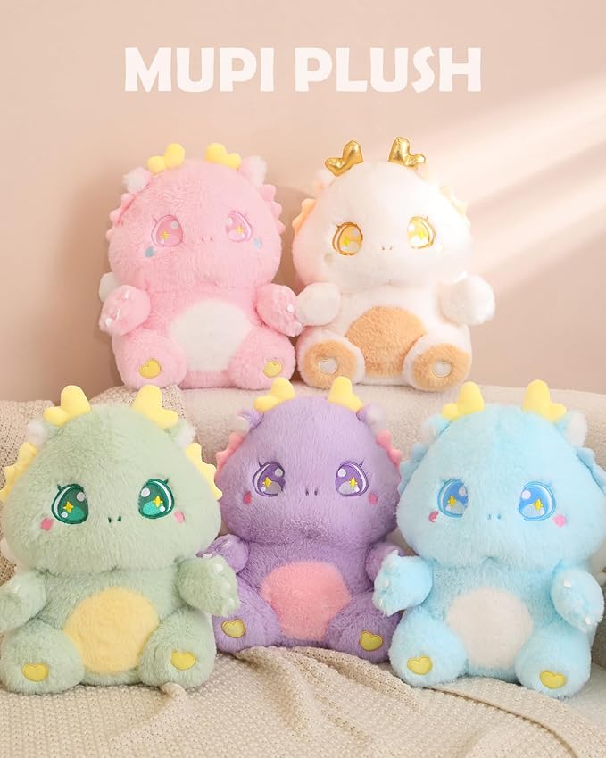 MUPI Cute Dragon Plush Toy Kawaii Stuffed Animals Soft Dinosaur Plush Pillows for Girls Boys Kids Adults, Pink (11 Inch)