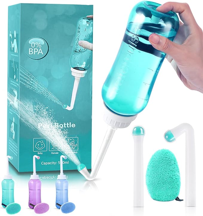 Portable Bidet with Intimate Washcloths - Bidet Sprayer with 2 Nozzle for Wash and Anal Douche, Bottle BPA-Free for Care (Green)