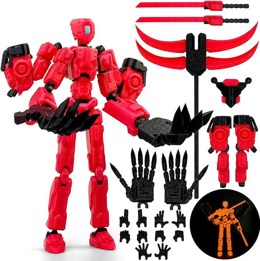 5.5Inch T13 Action Figure Assembly Completed, T13 3D Printed Action Figure Multi-Jointed Movable Robot Set,Collectors Desktop Decorations for Game Lovers Toys (Luminous Red)