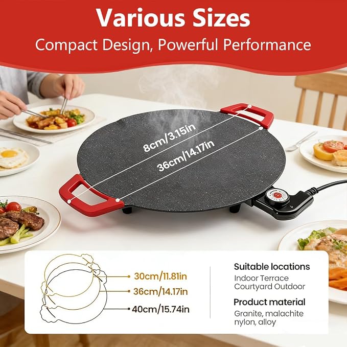 Electric Indoor Grill Nonstick Smokeless, 12/14/16 Inch Korean BBQ Grill with Adjustable Temperature Control, 1000W Fast Heating Round Griddle, Includes Oil Brush & Food
