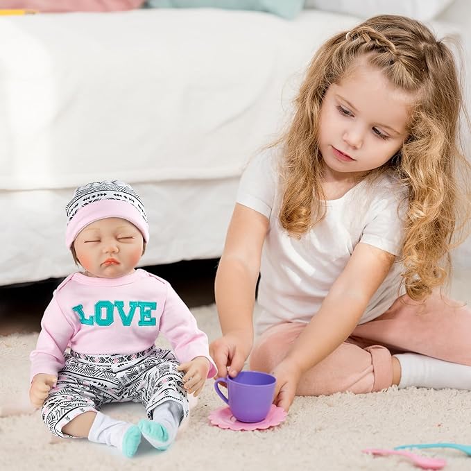 Reborn Baby Girl Doll Clothes Pink Outfits Accesories 8 Pcs Set with Backpack&Diaper for 17-22 Inch Reborn Doll Newborn Girl