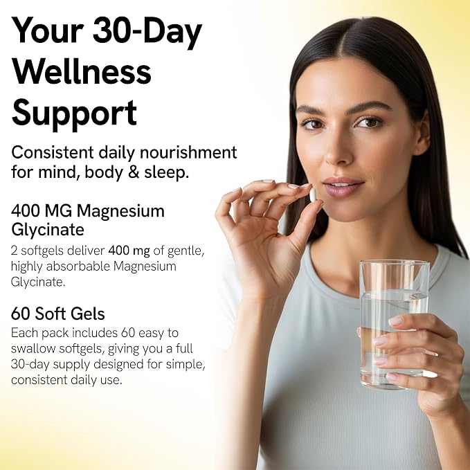Magnesium Glycinate Softgels 400mg - 60 Soft Gels - High Absorption Magnesium Glycinate for Better Sleep, Muscle Recovery & Relaxation - Better Mood, Restful Sleep, Faster Recovery