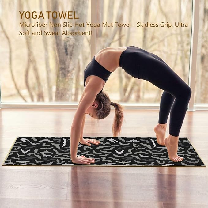 Halloween Bats Yoga Mat Towel Non Slip Soft Sweat Absorbent Hot Yoga Mat Towel, for Hot Yoga, Pilates and Workout-73 x 27 Inch