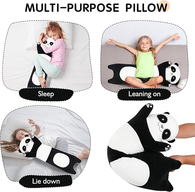 22 Inch Cute Giant Panda Bear Plush Soft Body Pillow Plushies, Large Black Panda Stuffed Animals Toy Doll Gift for Kids Girls and Boys, Birthday