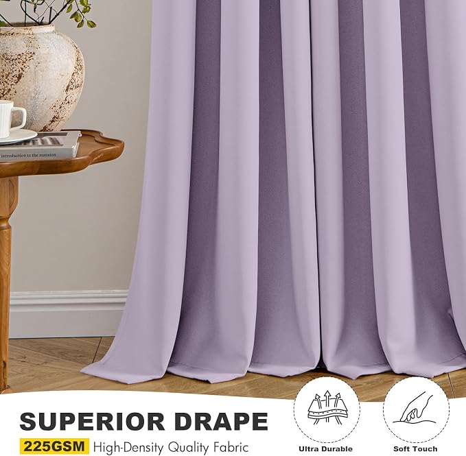 MIULEE Blackout Curtains for Bedroom 2 Panels 40 x 63 Inch Long Lilac | Thermal Insulated, Living Room Darkening Grommet Drapes, Noise Reducing, Light Blocking Window Treatments