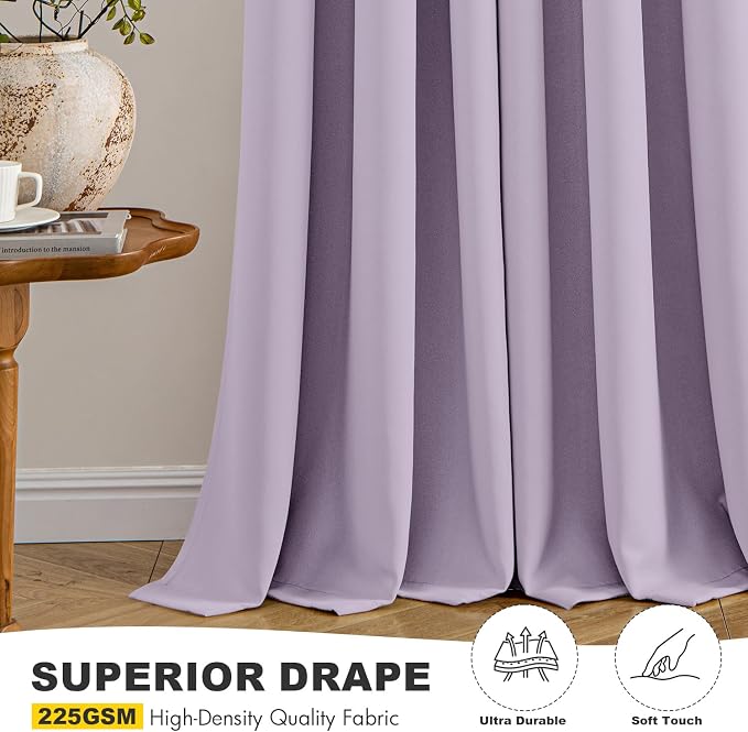 MIULEE Blackout Curtains for Bedroom 2 Panels 40 x 45 Inch Long Lilac | Thermal Insulated, Living Room Darkening Grommet Drapes, Noise Reducing, Light Blocking Window Treatments