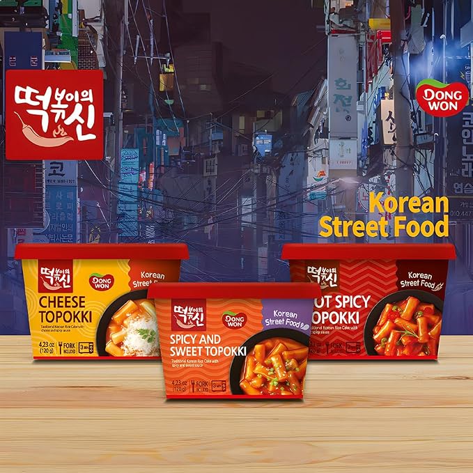 [Dongwon] Authentic Korean Rice Cake Topokki with Creamy Cheese Flavor | Popular Korean Street Food | Easy to Prepare | Delicious and Chewy Snack for Cheese Lovers (8 Bowls)
