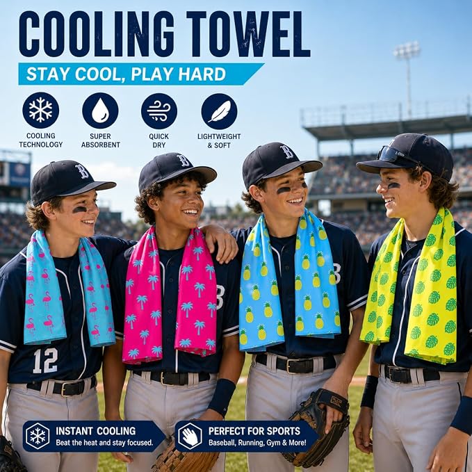 12Pcs Neck Cooling Towel, 40"X12" Hawaiian Print Baseball Ice Towels Soft and Breathable Sports Towel Outdoor Sports Colorful Fast Drying Towel for Gym Outdoor Camping Baseball Team Gift