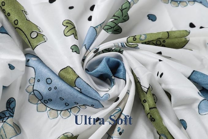 Stretchy Fitted Crib Sheets Set 2 Pack Portable Crib Mattress Topper for Baby Girl Boy,Ultra Soft Jersey Material, Light Blue & Dinosaur