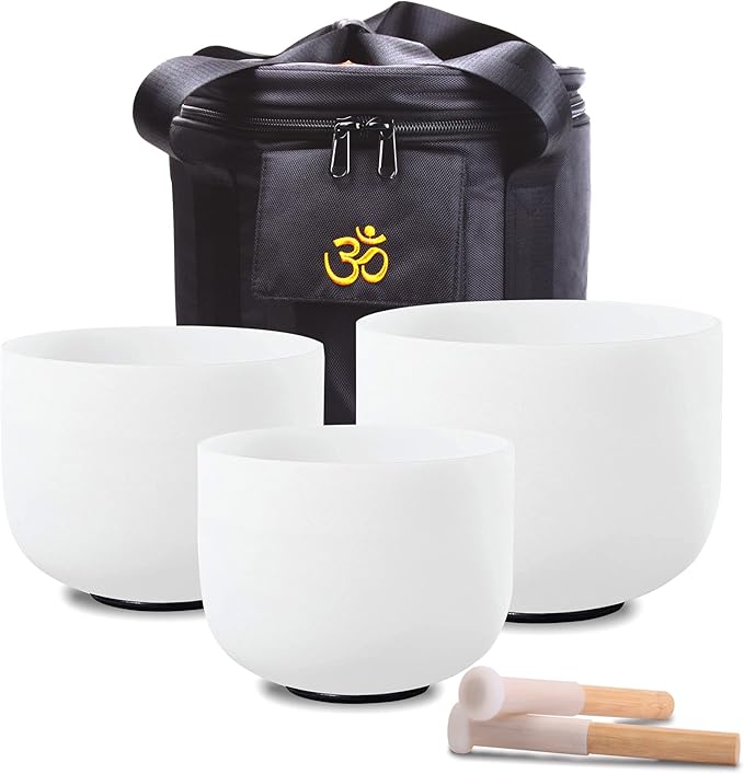 FMTY 7inch 8inch 9inch Crystal singing bowls set sound bowl for healing Mindfulness, Meditation, Yoga, Spiritual and Body Healing Chakra Bowl (E+G+C)