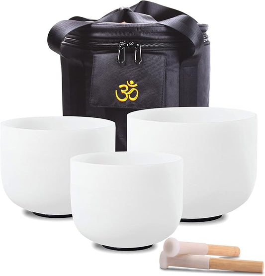 FMTY 7inch 8inch 9inch Crystal singing bowls set sound bowl for healing Mindfulness, Meditation, Yoga, Spiritual and Body Healing Chakra Bowl (E+G+C)