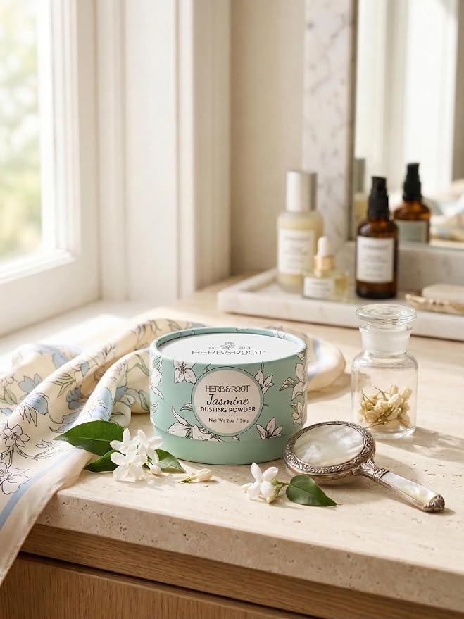 Jasmine Dusting Powder (2 oz Travel Size) – Talc-Free Body Powder with Arrowroot & Magnesium for Odor & Moisture – Soothing Anti-Chafe Powder for Underarms, Bra Line & Body – Made in USA