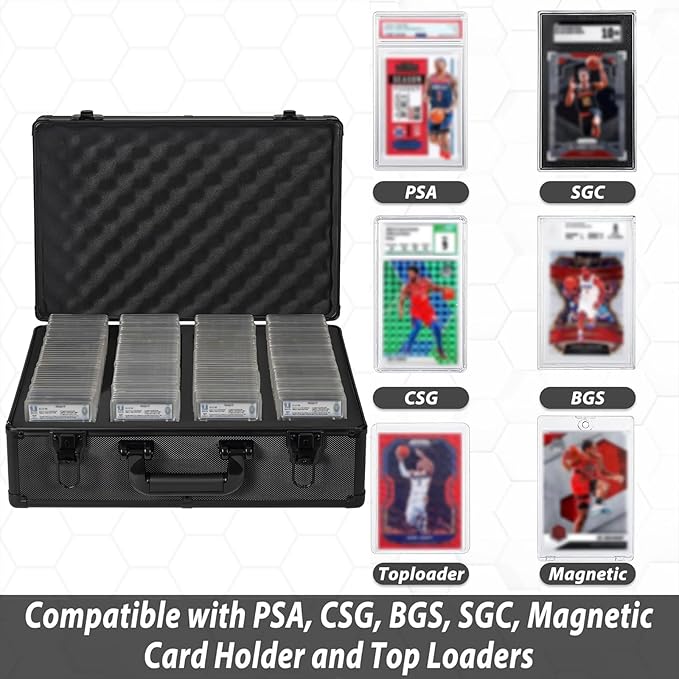 Graded Card Case - Aluminum Alloy Graded Card Storage Box Compatible with 150+ Card Slabs - Sports Trading Card Case Fits PSA, CSG, BGS
