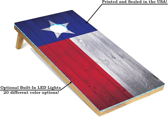 Tailgating Pros 4x2 Regulation Cornhole Boards Flag Set- Includes 8 Bean Bags, Carrying Cases, and Score Keeper - Optional LED Lights
