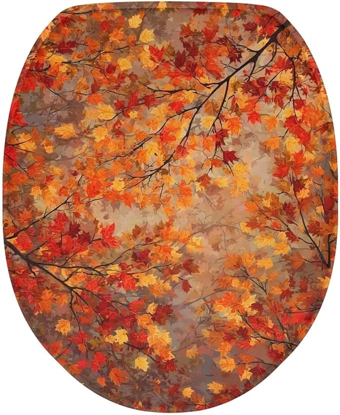 Toilet Seat Cover, Comfortable and Dustproof Toilet Lid Cover,Maple Leaf Design Machine Washable and Reusable Toilet Lid Cover