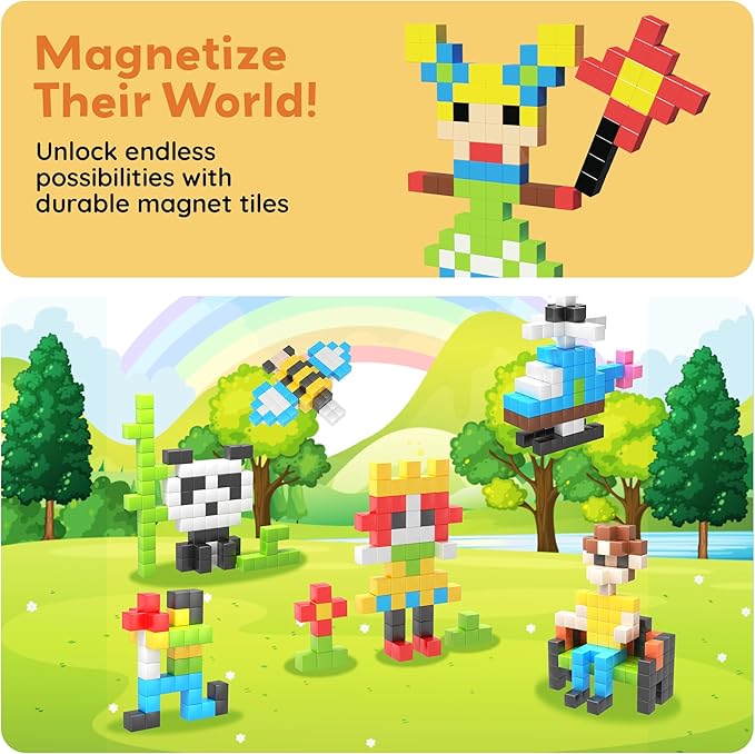 Picasso Cubes 1” Magnetic Puzzle Cubes 108 Piece Magnet Construction Building Block Set Sensory Toy Early Education STEM Learning, Free Ideabook with 50 Ideas, Children Age 3+ Boy Girl PMC108