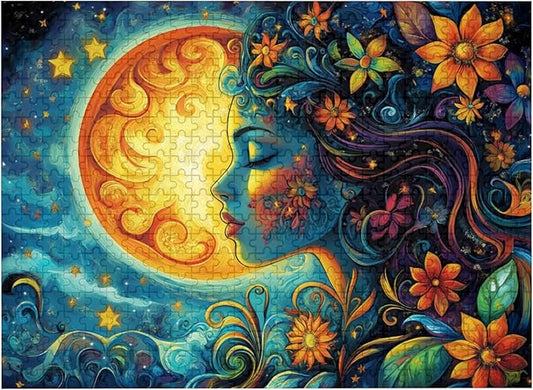 500-Piece Moon Goddess Puzzle for Adults, Mystical Bohemian Art with Stars & Flowers, Challenging Jigsaw for Home Decor, Meditation & Relaxation (20.5" x 15")