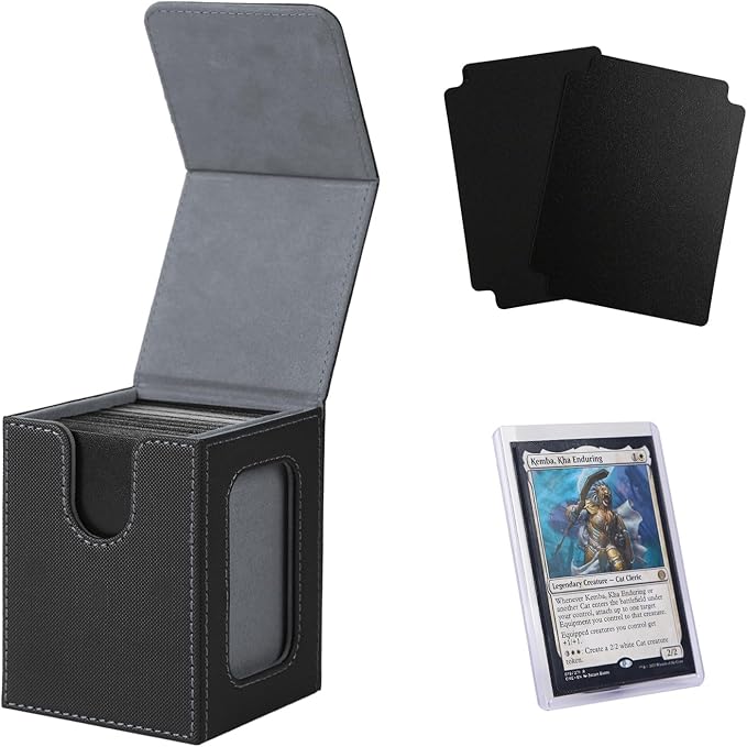 Venssu MTG Deck Box With Slot For Commander Display, Patented Design, Fits 100+ Double /120+ Single Sleeved Cards, With 2 Dividers And 1 Toploader,Compatible with board game TCG CCG (Black＆Grey)