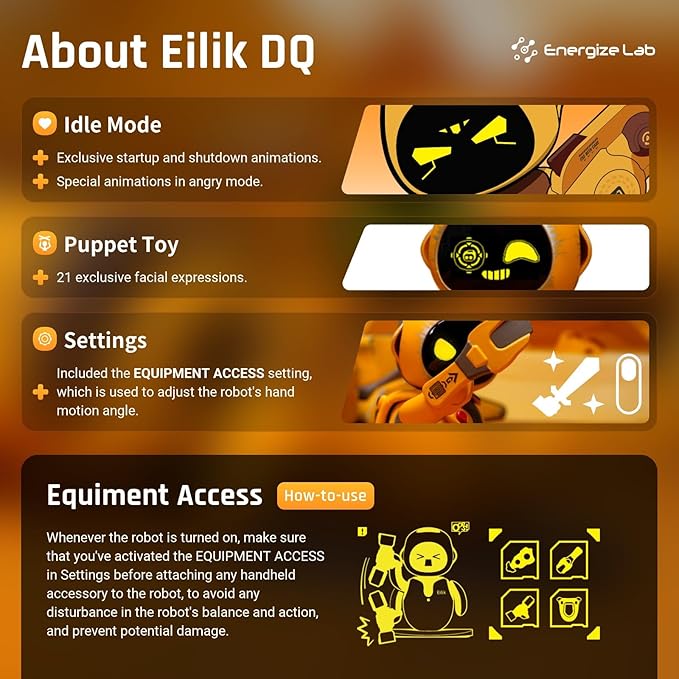 ENERGIZE LAB Eilik DQ - Touch Interactive Toys, Cute Robot Pets with Abundant Emotions. Idle Animations&Exclusive Mini-Games, Unique Gift for Girls & Boys. Support Update.(Special Version)