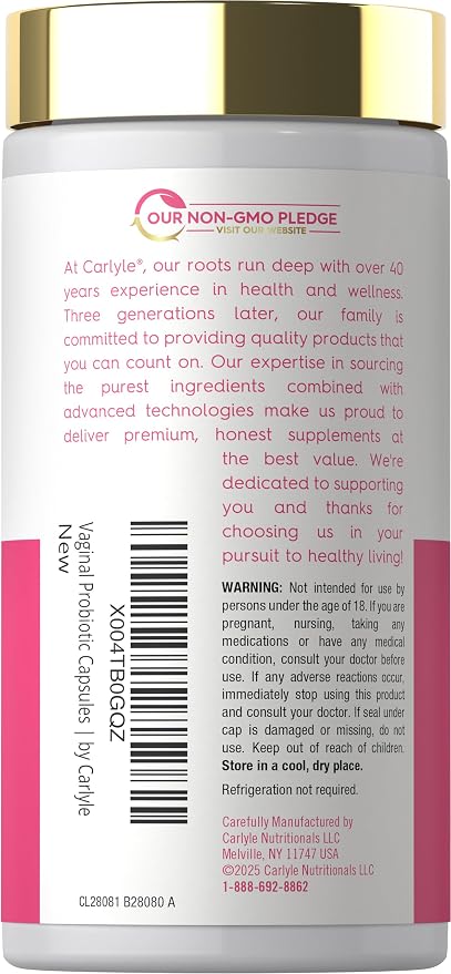 Carlyle Vaginal Probiotics for Women | 60 Capsules | with Prebiotics | Supports Healthy Odor, pH, Yeast Balance, and Flora | Vegan, Non-GMO, Gluten Free | For Her
