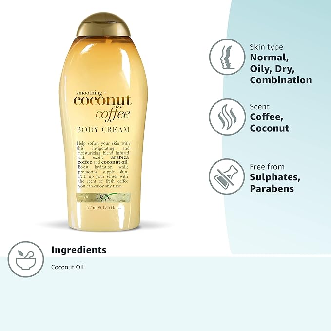 OGX Smoothing + Coconut Coffee Body Cream 19.5 oz,(Pack of 4)