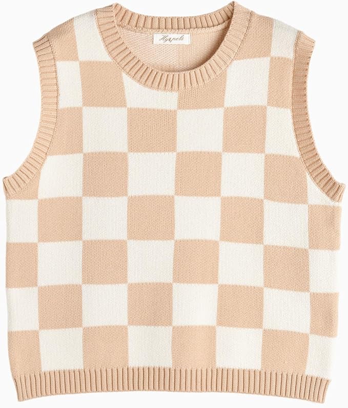 Women's Sweater Vest,Y2K Sleeveless Pattern Preppy Style Knitted Crop Tank Top for Girl