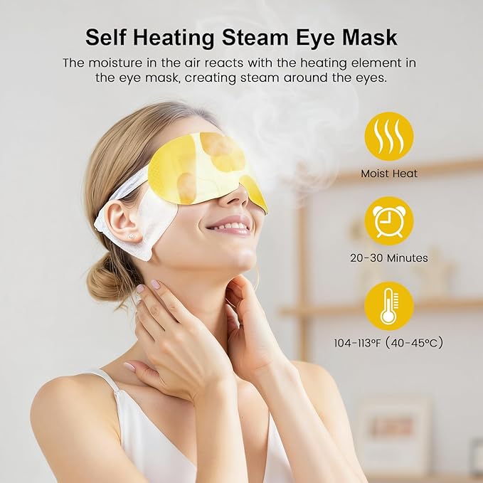 5 Packs Steam Eye Masks For Dry Eyes, Eye Heating Pad Warm Compress For Eyes Stress Relief, Disposable Heated Eye Mask Travel Essentials, Spa Relaxing Self Care Gifts For Women (Large, Chamomile)