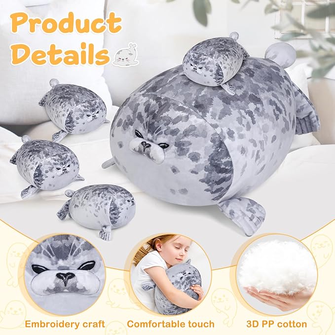 KMUYSL Toys for Ages 3 4 5 6 7 8+ Years - Plush Mommy Stuffed Animal with 4 Babies in Her Tummy, Soft Plush Toys Set, Christmas Birthday Gifts for Girls Boys Baby, Toddler, Kids (Seal Toys)