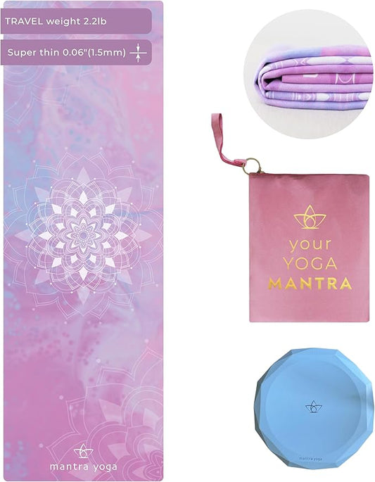 Mantra Yoga Travel PRO 1.5mm with Knee Pad - Foldable Fitness & Exercise Mat with Bag | Lightweight, Compact & Eco-Friendly | Non-Slip & Washable | For All Types of Yoga | 72" L x 24" W | 2.6 lbs