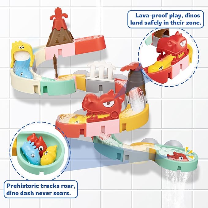 Dinosaur Slide Toys, Toddler Bath Toys for Kids Ages 4-8, DIY Building Kit for Ages 5-7, Bathtub Time Birthday Gifts for Toddler 3 + Year Old (36 PCS)
