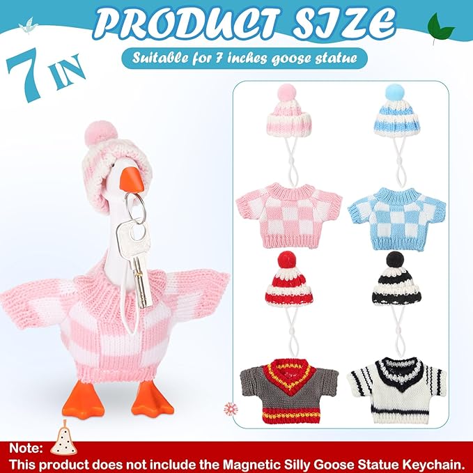 4 Set 7 Inch Mini Desk Goose Knitted Outfits Magnetic Goose Key Holder Multiple Colors Clothes for Magnetic Duck Statue Desk Key Holder Decor(Classic)