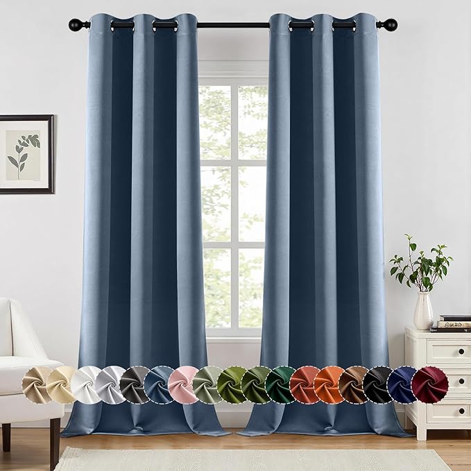 MIULEE Blackout Curtains for Bedroom 2 Panels 40 x 96 Inch Long Stone Blue | Thermal Insulated, Living Room Darkening Grommet Drapes, Noise Reducing, Light Blocking Window Treatments