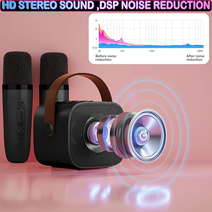 Mini Karaoke Machine for Kids & Adults, Kids Toys for Girls & Boys Gifts, Bluetooth Speaker with 2 Wireless Microphone for Kids Adults Toddler Girls Home Party Birthday Gifts Black