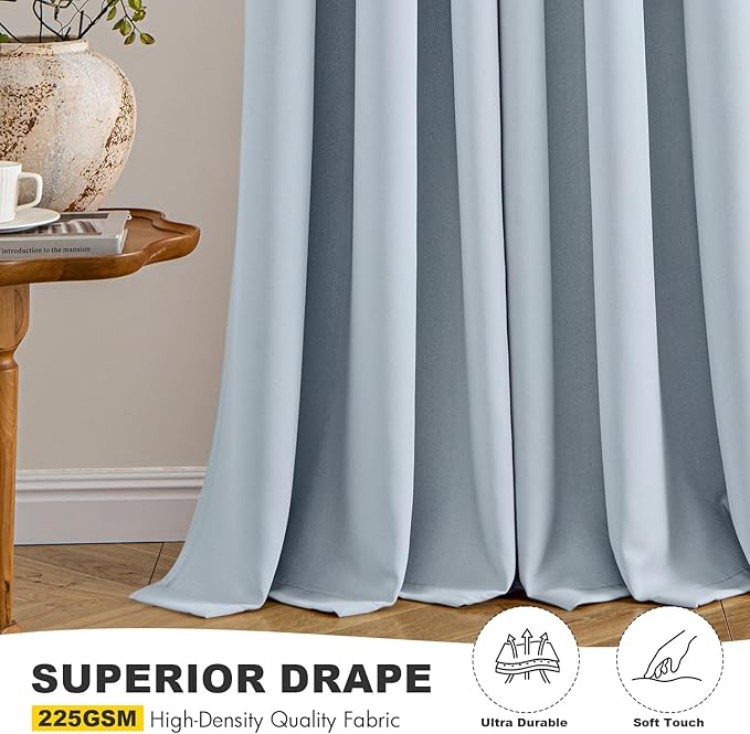MIULEE Blackout Curtains for Bedroom 2 Panels 40 x 72 Inch Long Light Blue | Thermal Insulated, Living Room Darkening Grommet Drapes, Noise Reducing, Light Blocking Window Treatments