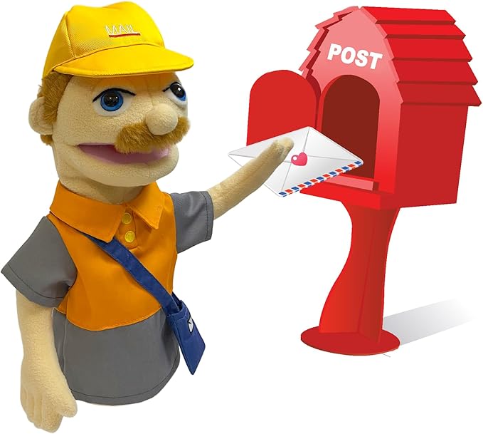 16" Puppets Entriloquist Puppet,Hand Puppets for Kids Plush Postman Puppets for Adults with Removable Mouth Puppet for Kids Ages 4-8，Hand Puppet for Adults with Scalable Puppet Control Rod