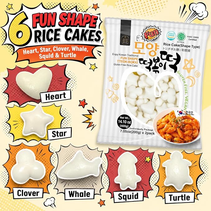Unha's Fun Shaped Tteokbokki Rice Cakes, 28.20 oz, 4 Pouches | 28.20 oz fun shaped chewy tteok for tteokbokki