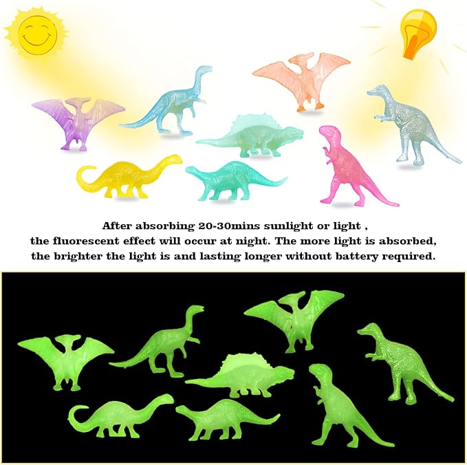 OuMuaMua 78pcs Glow in The Dark Dinosaur Toys Set, Mini Plastic Realistic Dinosaur Figures Glow Toys for Kids Toddler Goody Bag Stuffers, Dinosaurs Theme Party Favors Supplies
