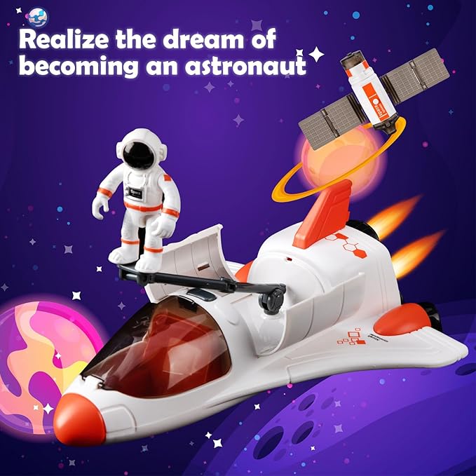 Spaceship Toy for Kids, Space Rocket with Astronaut, Spacecraft Playset with Light and Sound, Real Steam/Vapour Function