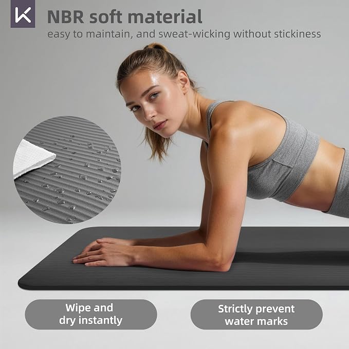 KEEP Extra Thick NBR Yoga Mat for Women & Men, 15mm Thick, 72”x32” Large Exercise Mat with Non-Slip Workout Mat for Yoga, Pilates, Stretching, Meditation – Wide & Cushioned Fitness Mat