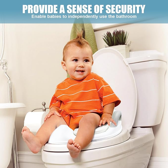 Toddlers Toilet Seat,Potty Training Toilet Seat for Boys and Girls Kids Toddler Potty Seat for Toilet, Potty Seat Cover for Baby with Detachable Soft Cushion, Non-Slip Sturdy Handle (White)