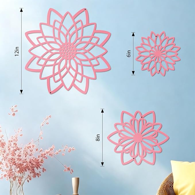 Zzbakress 3 Pcs Metal Flowers Wall Art Bathroom Wall Decor (Pink Concise) | Farmhouse Flower Bathroom Decor Wall Decorations For Bathroom, Living Room, Office, Kitchen, Hallway And Outdoor