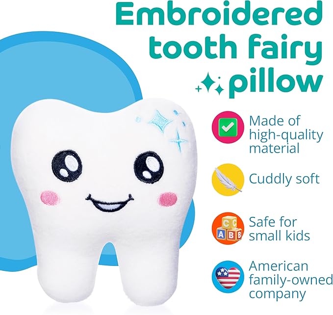 Tooth Fairy Pillow - Soft Plush Tooth Fairy Pillow with Pocket - Keepsake for Kids - Tooth Holder for Girls' Tooth Loss Joy