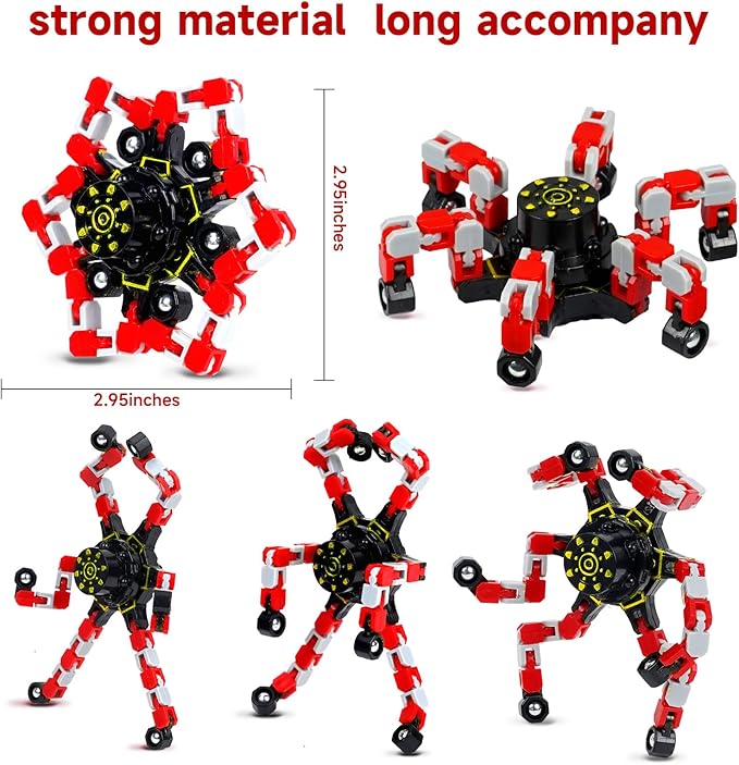 4 Pcs Fidget Toys Transformable Fidget Spinners Autism ADHD Anxiety Stress Relief Sensory Toys for Kids and Adults Deformable Robot Spinner Fingertip Gyros for Party Favors Classroom Prizes (Red)