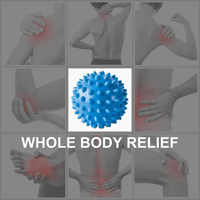 LEZER Spiky Massage Ball, Trigger Massage Point, Plantar Fasciitis, Deep Tissue Myofascial Release Tool, Foot Massager, Muscle Knot Relief, Physical Therapy, 3 in（Blue）