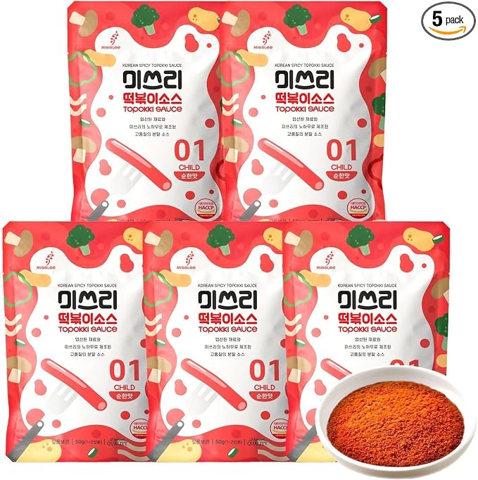 MISSLEE Tteokbokki Sauce Mix (5 Pack, 2 Servings Each), Level 2 Original, Korean Powder Sauce for Rice Cakes, Stir-Fries, and More (1.76 oz(pack of 5), non-spicy)
