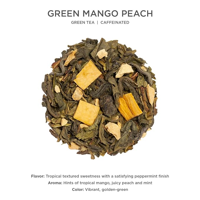 Tea Forte Green Mango Peach Premium Loose Leaf Caffeinated Green Tea Blend Canister, Makes 35-50 Cups